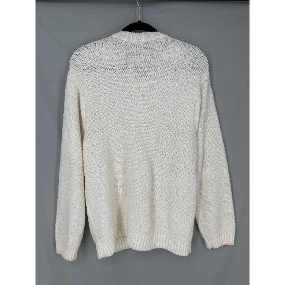 90s Vintage Cardigan Sweater Womens Large Cream Gold Button Knit Cozy Minimalist - Picture 3 of 6